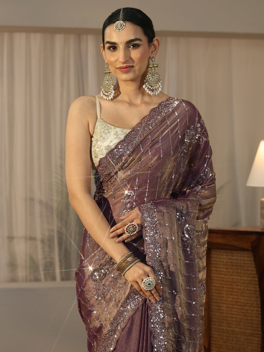  Libas Art Lavender Embellished Saree 