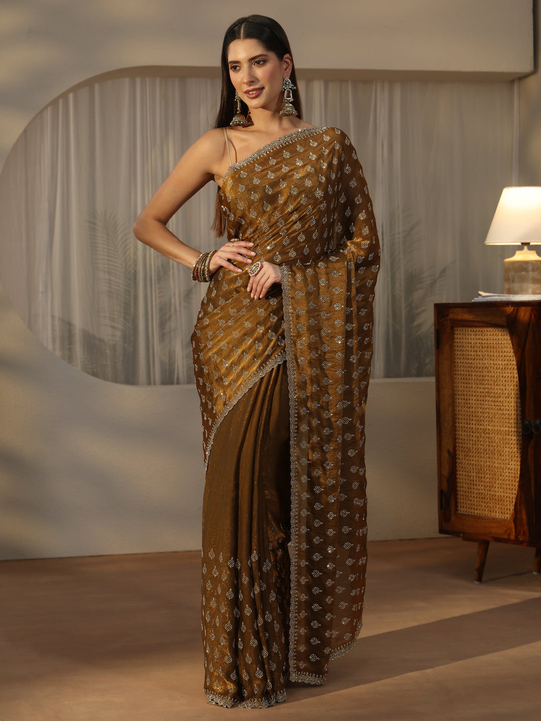  Libas Art Henna Green Embellished Tissue Saree 