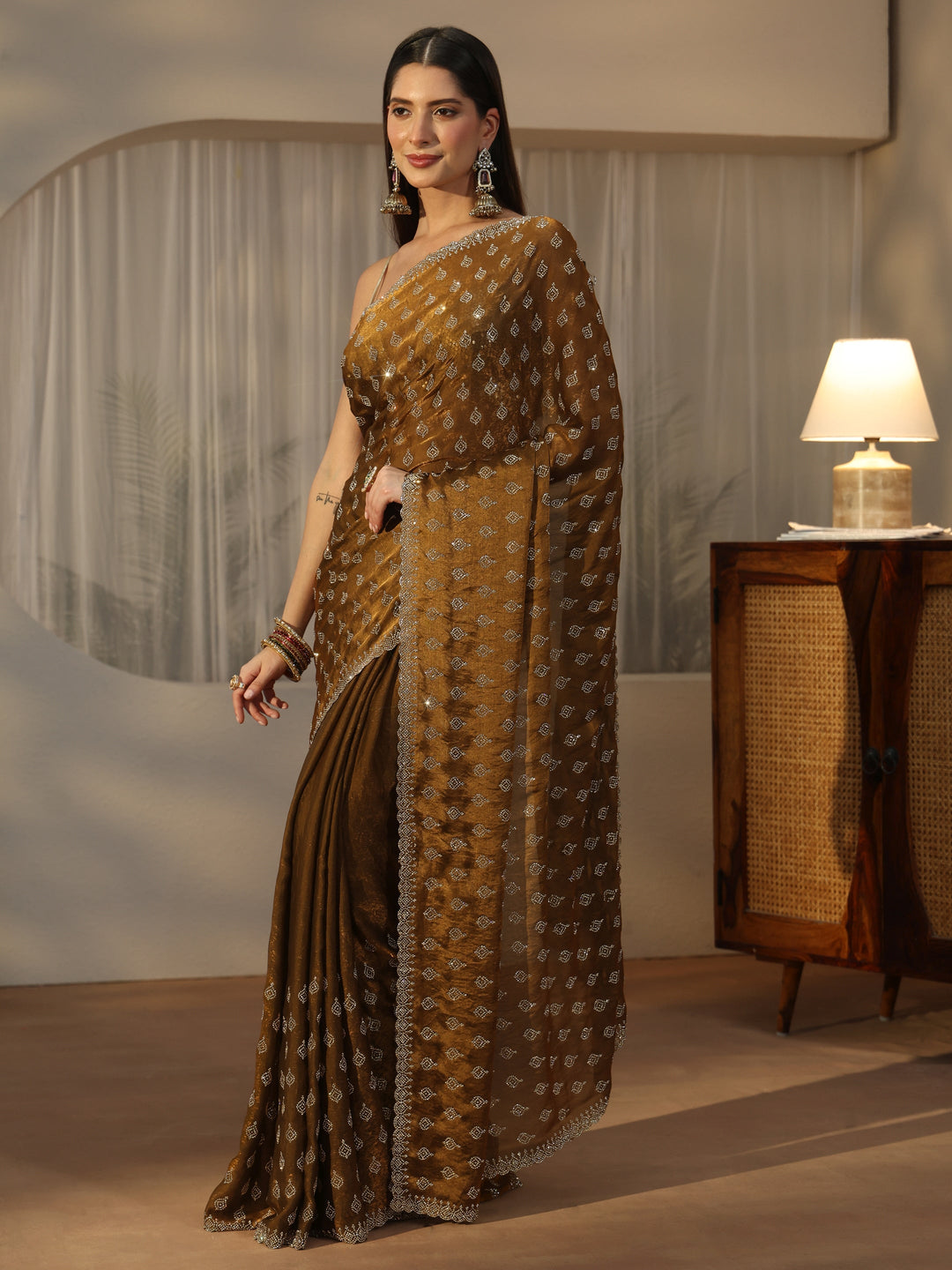  Libas Art Henna Green Embellished Tissue Saree 