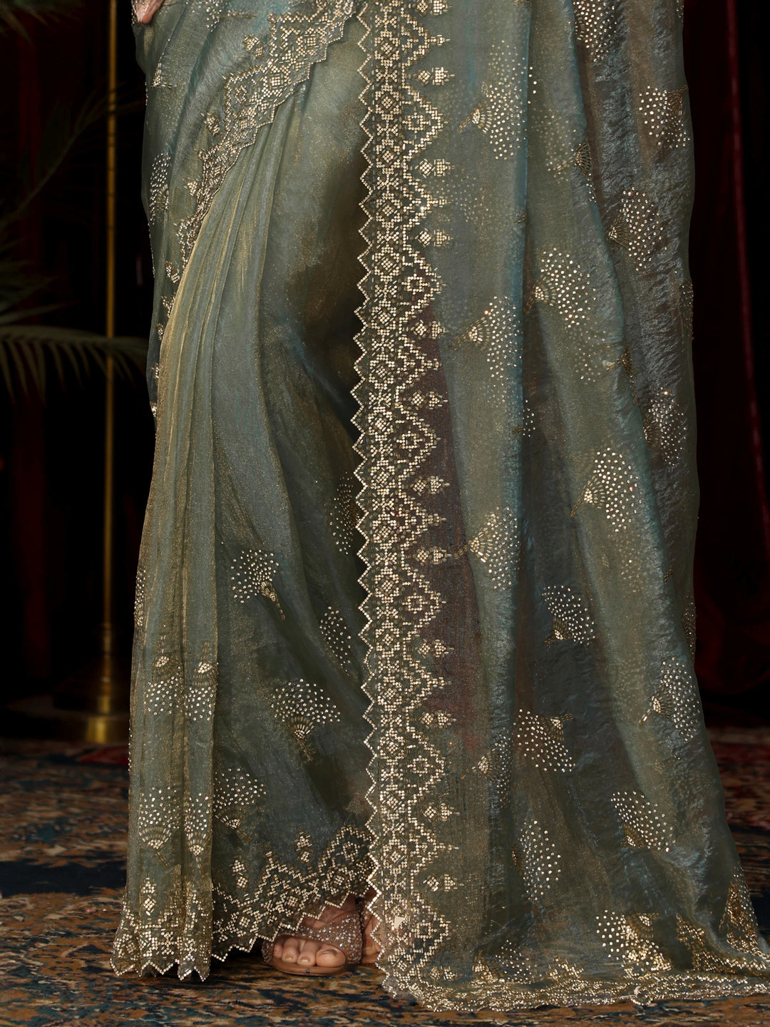  Libas Art Blue Stone Work Embellished Tissue Saree 