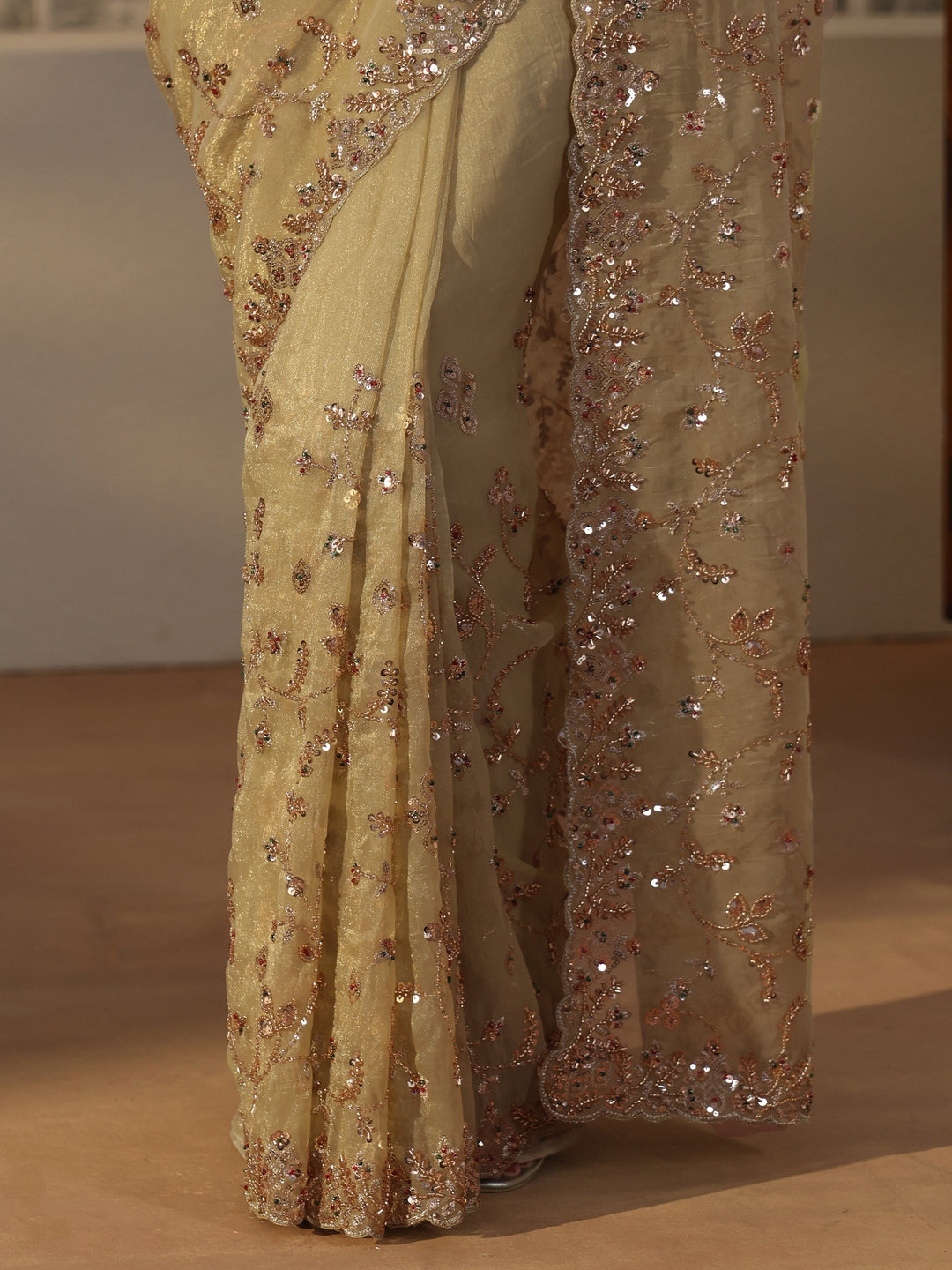  Libas Art Sage Green Sequin Embellished Tissue Saree 