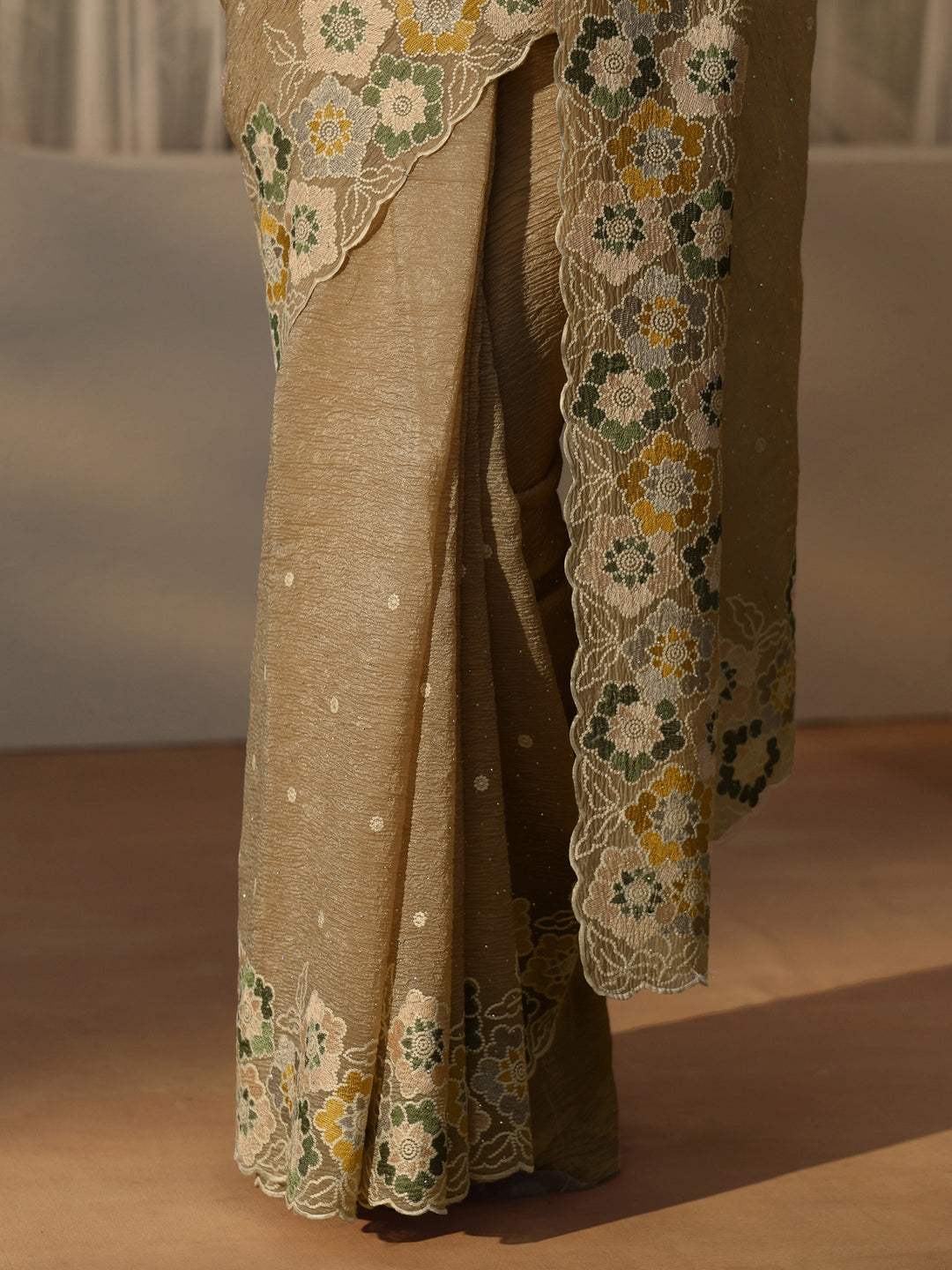  Libas Peach Floral Stone Work Embroidered saree 