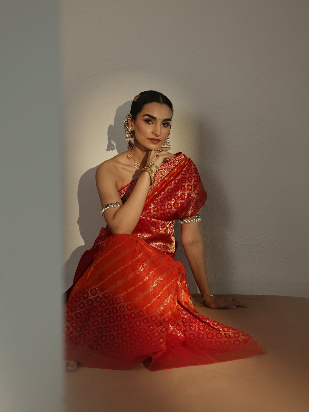  Libas Art Ombre Red and Orange Woven Design Silk Blend Saree 