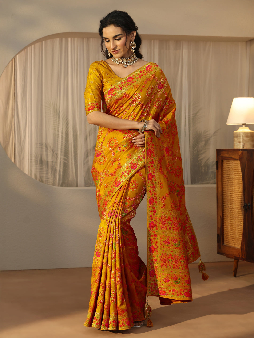  Libas Art Mustard Woven Design Silk Blend Saree 