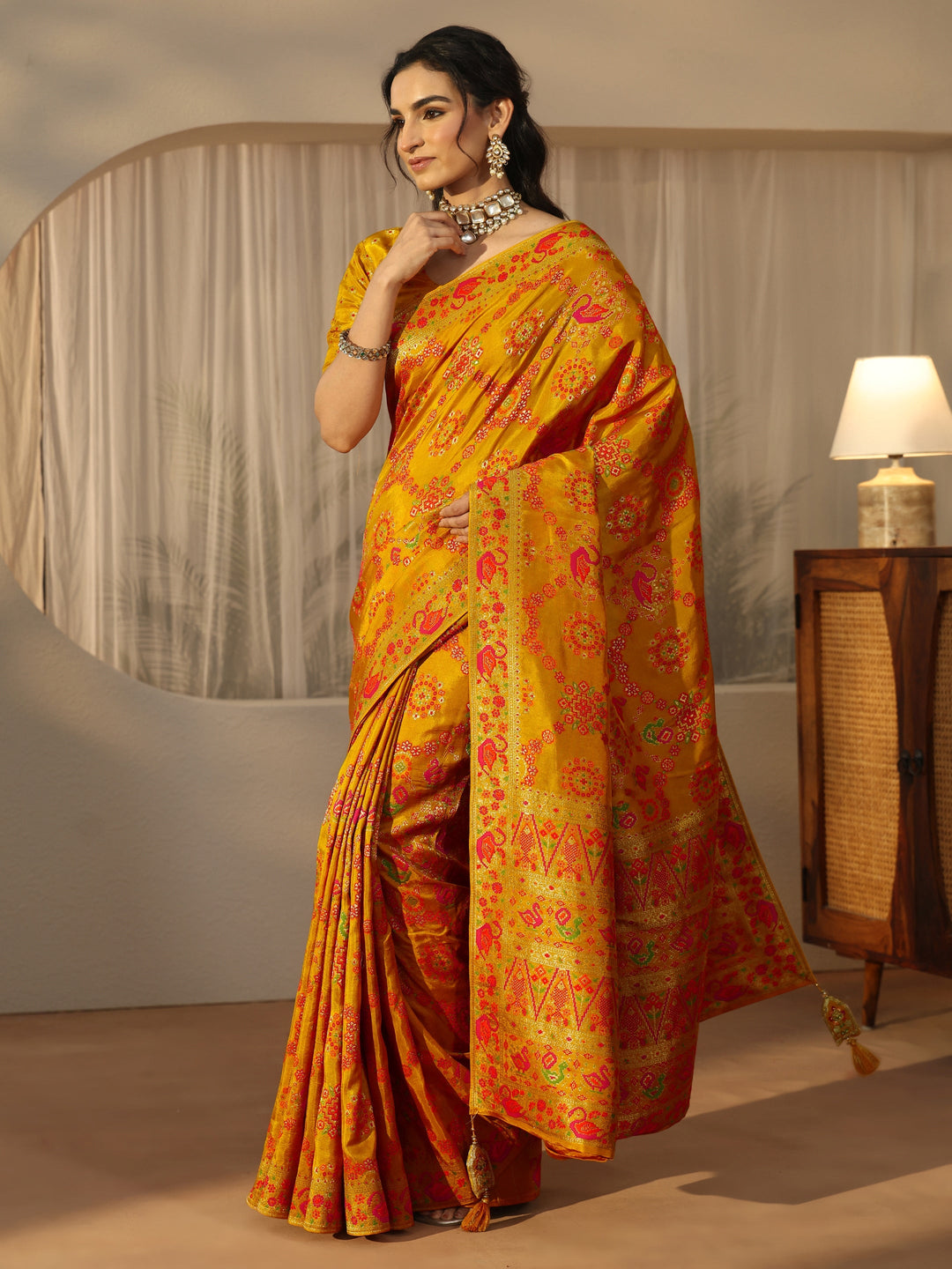  Libas Art Mustard Woven Design Silk Blend Saree 