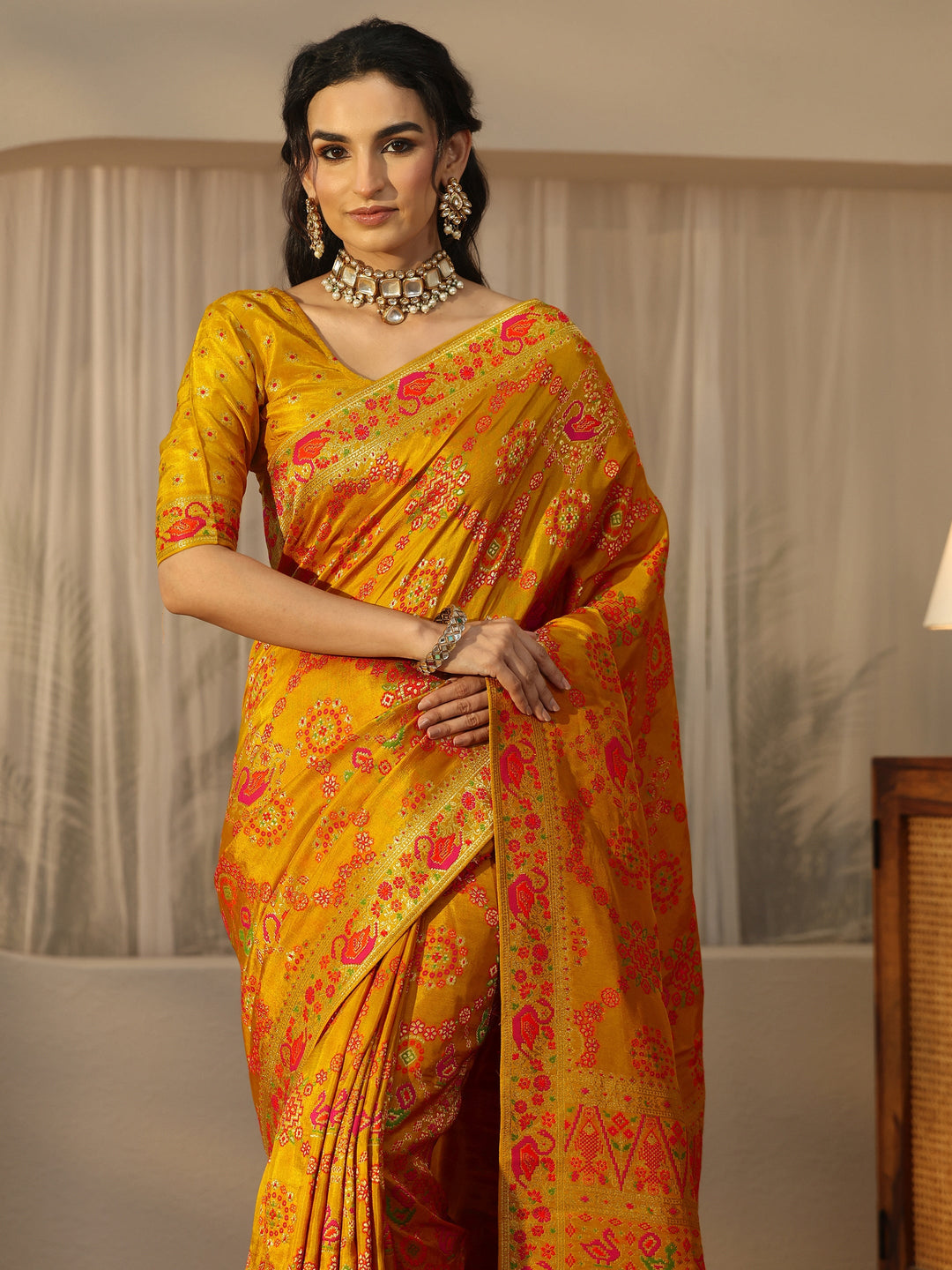  Libas Art Mustard Woven Design Silk Blend Saree 