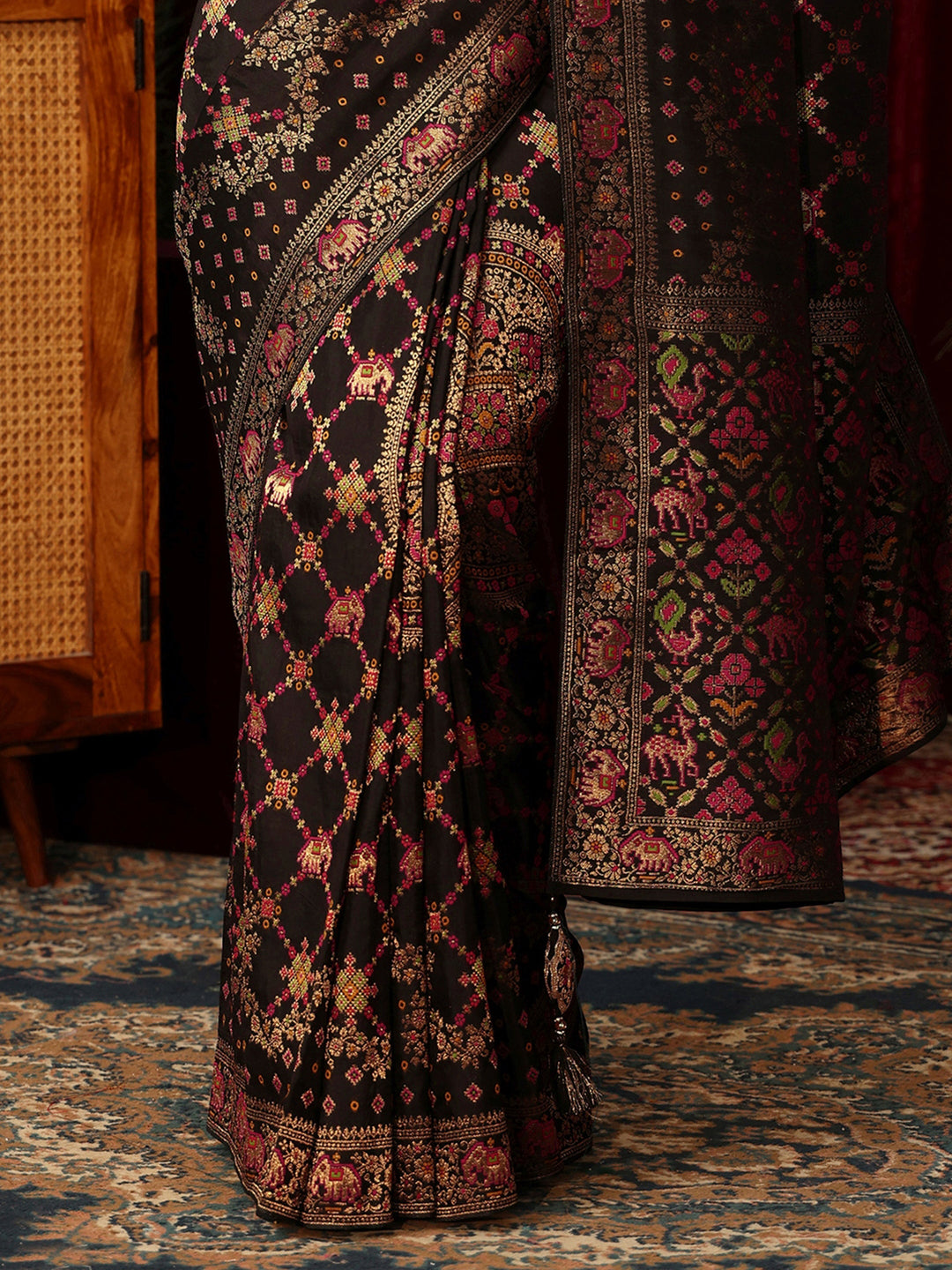  Libas Art Black Woven Design Silk Blend Saree with Patola Pallu 