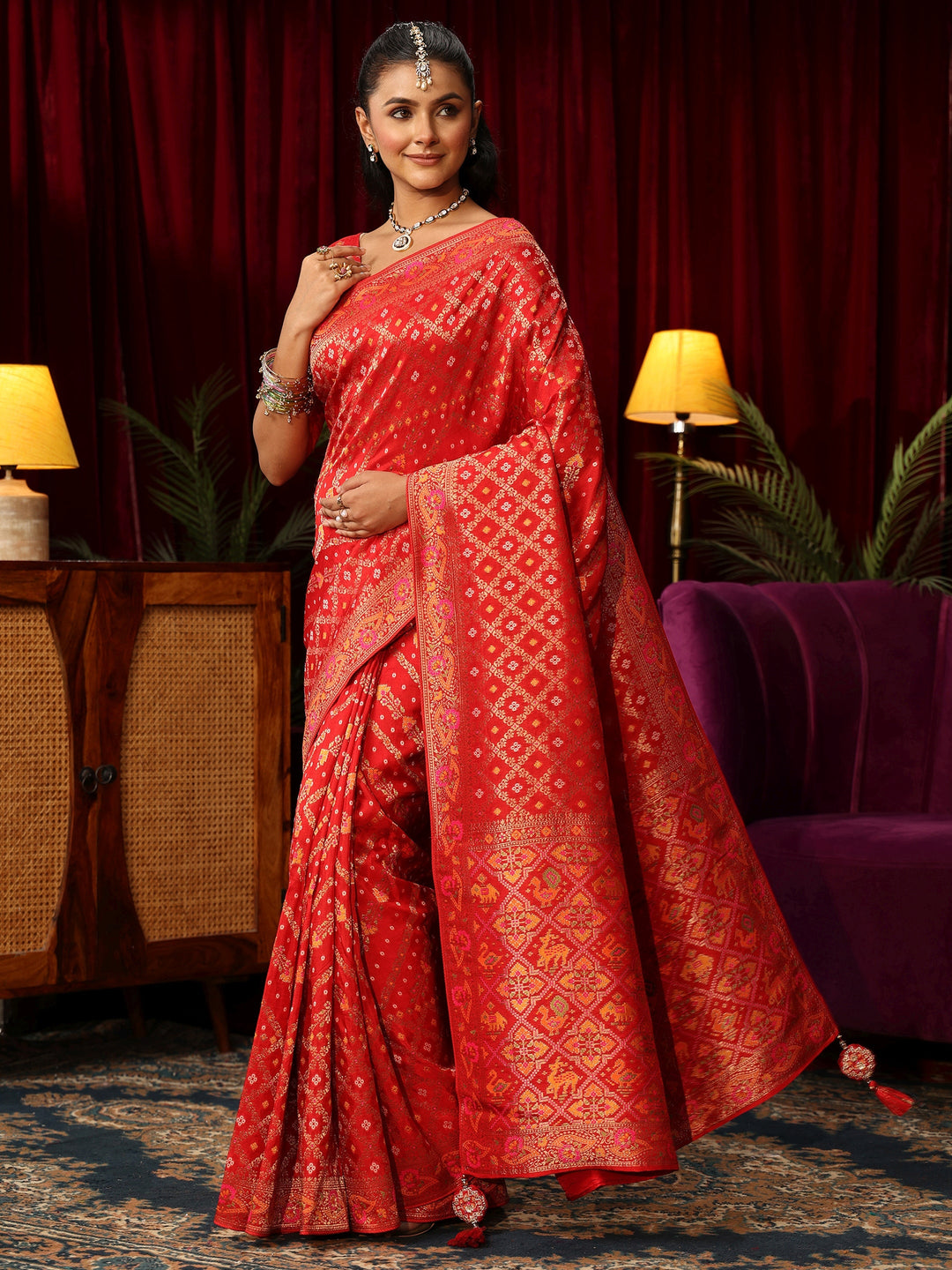  Libas Art Red Gharchola Silk Blendd Saree with Patola Pallu 