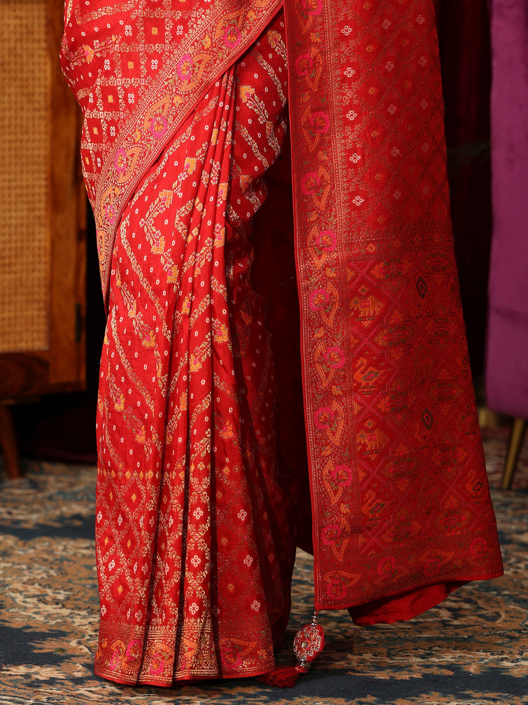  Libas Art Red Gharchola Silk Blendd Saree with Patola Pallu 