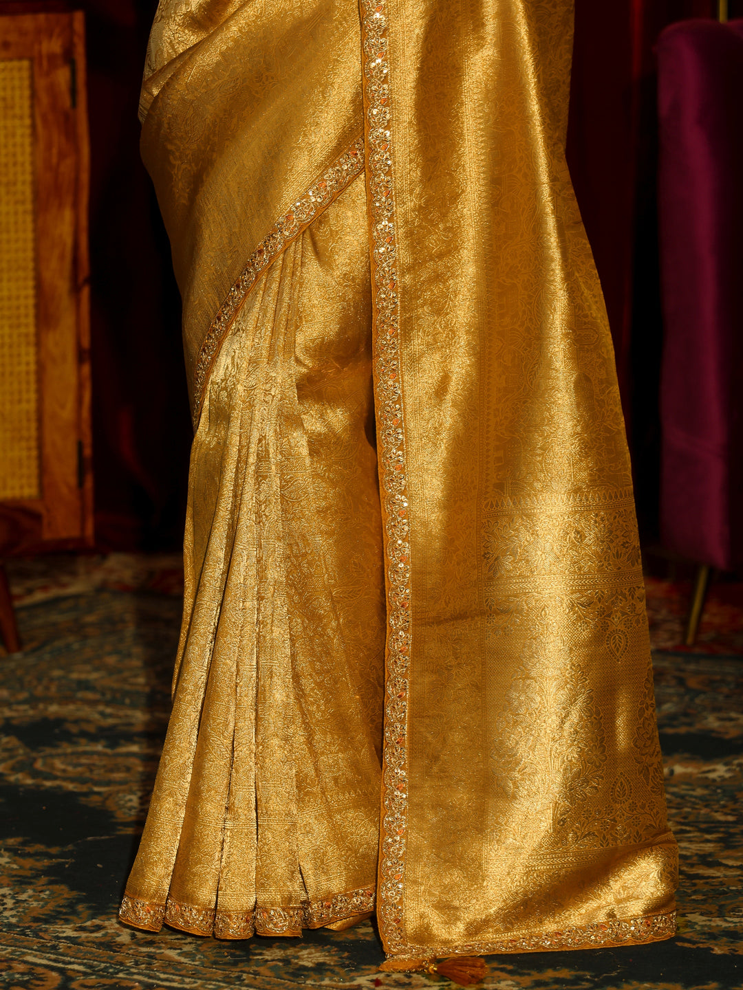  Libas Art Mustard Textured Silk Blend Saree with Embellished Border 