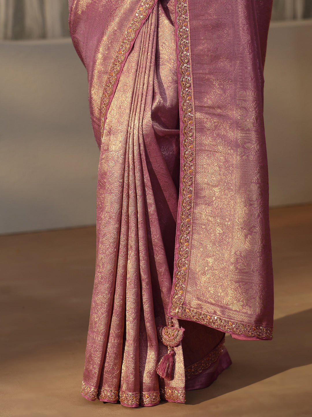  Libas Art Lavender Textured Silk Blend Saree with Embellished Border 