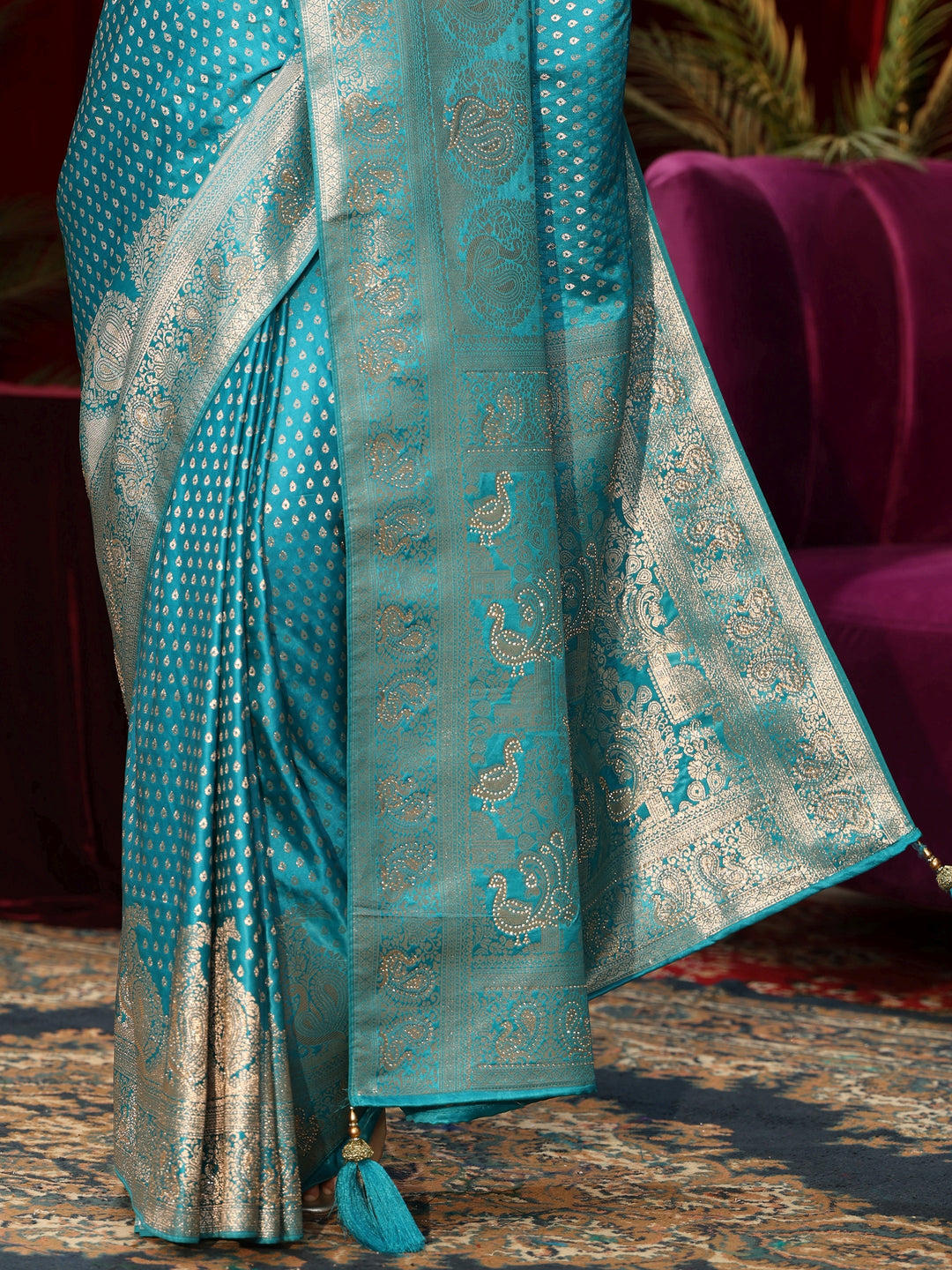  Libas Turquoise Blue Woven Design Silk Blend Saree 
