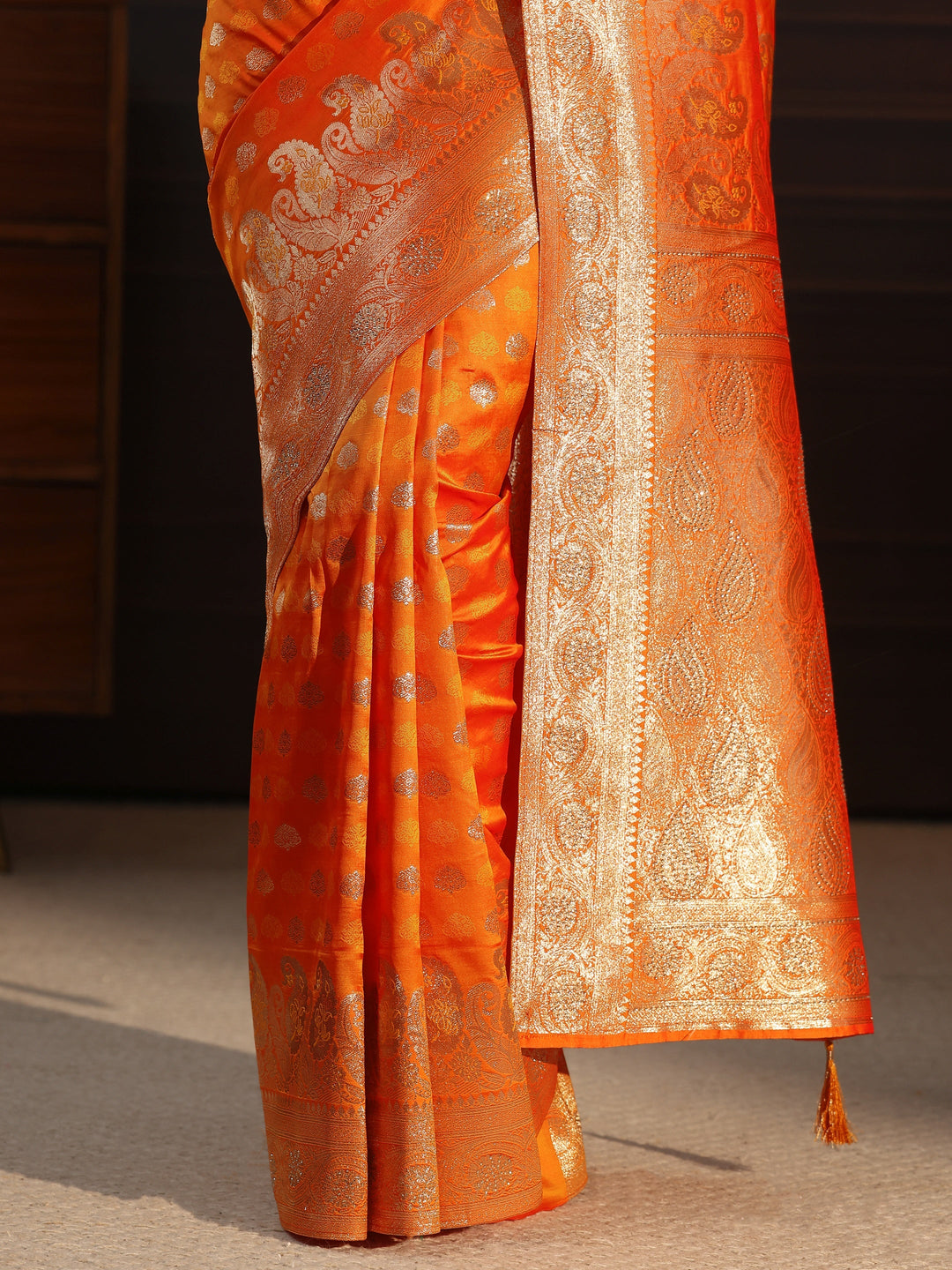  Libas Orange Paisley Woven Design Silk Blend Saree 
