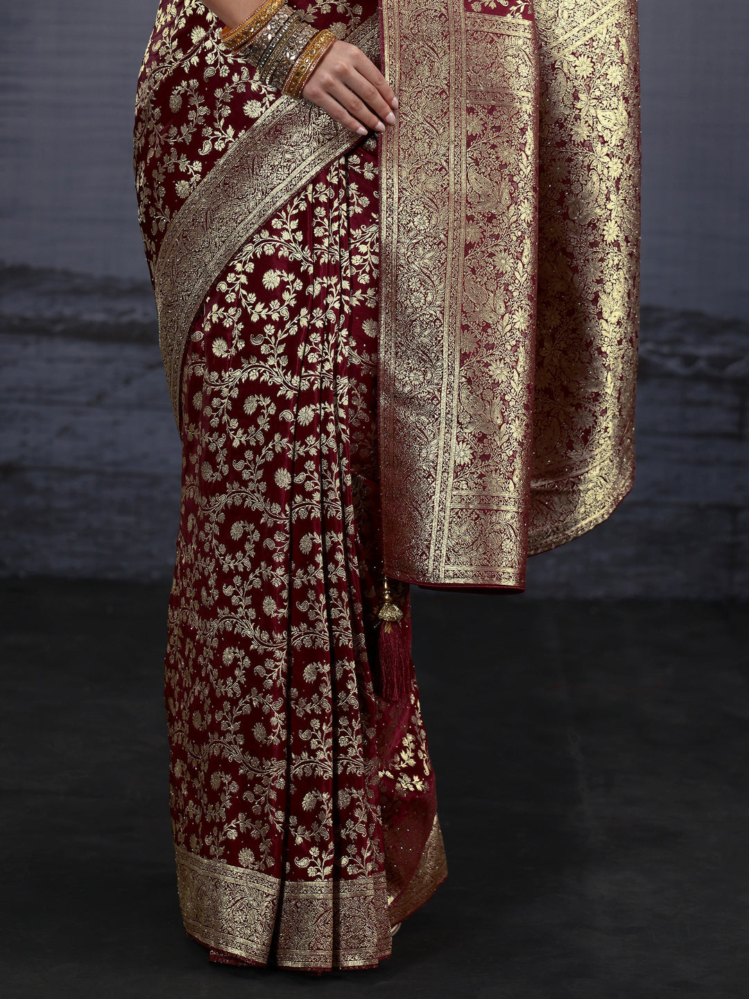  Libas Maroon Banarasi Brocade Saree 