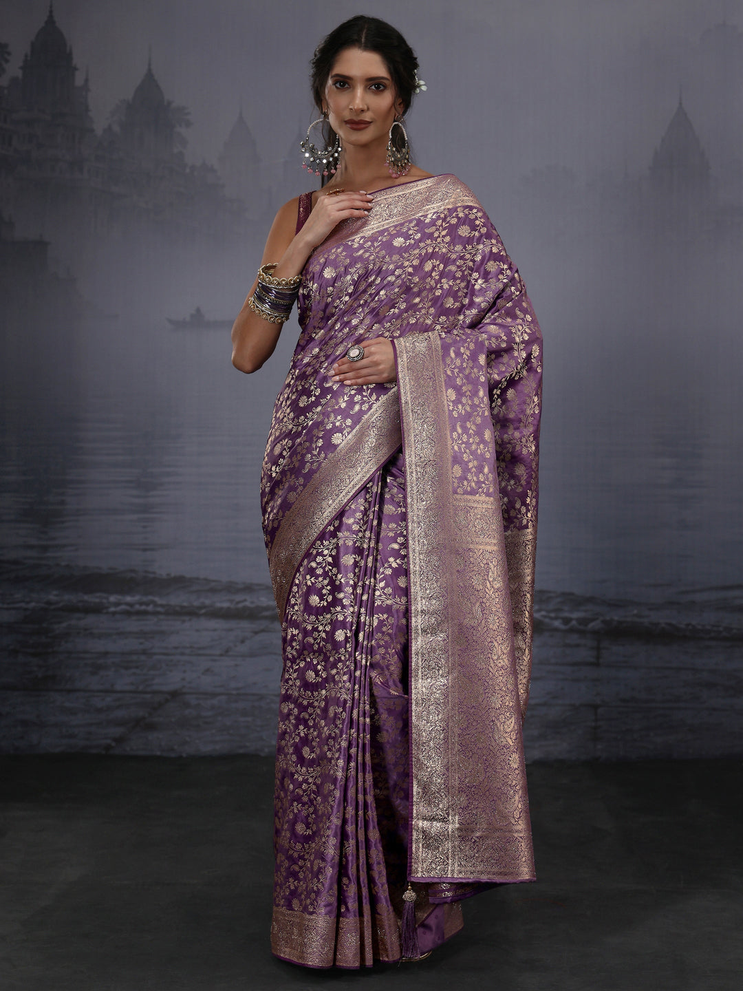  Libas Lavender Banarasi Brocade Saree 