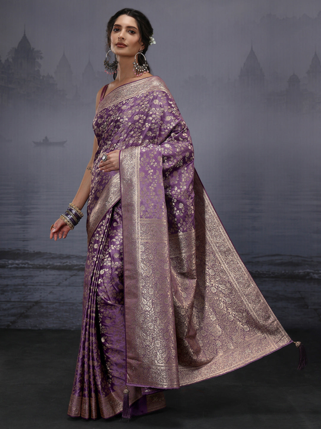 Libas Lavender Banarasi Brocade Saree 