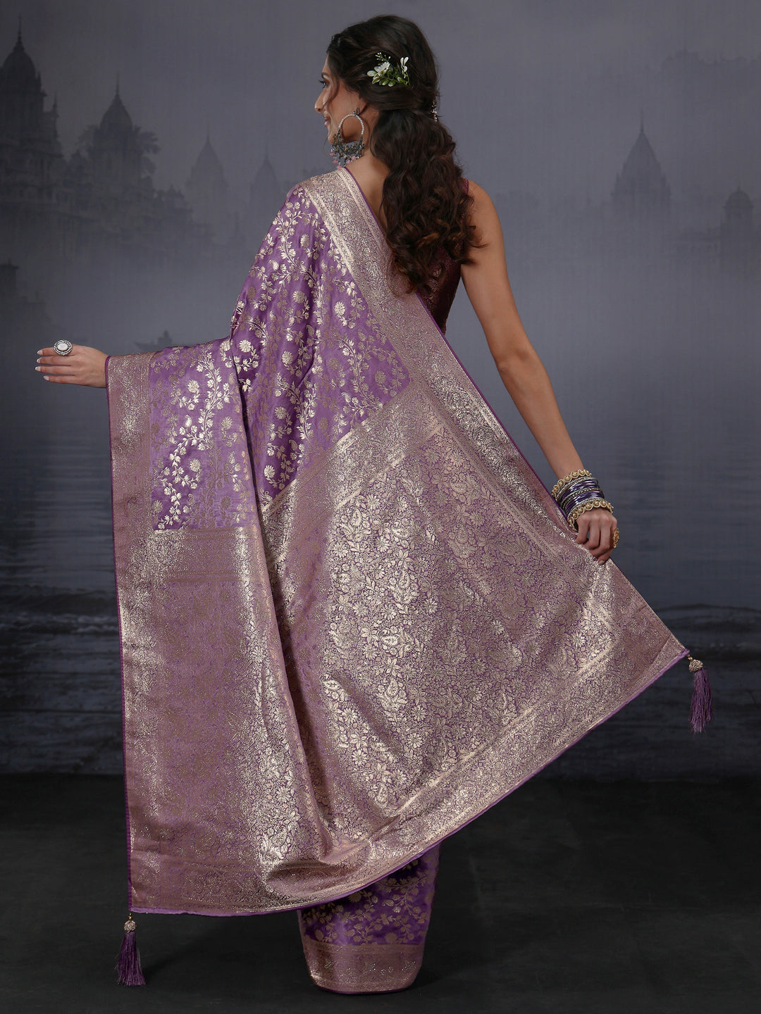  Libas Lavender Banarasi Brocade Saree 