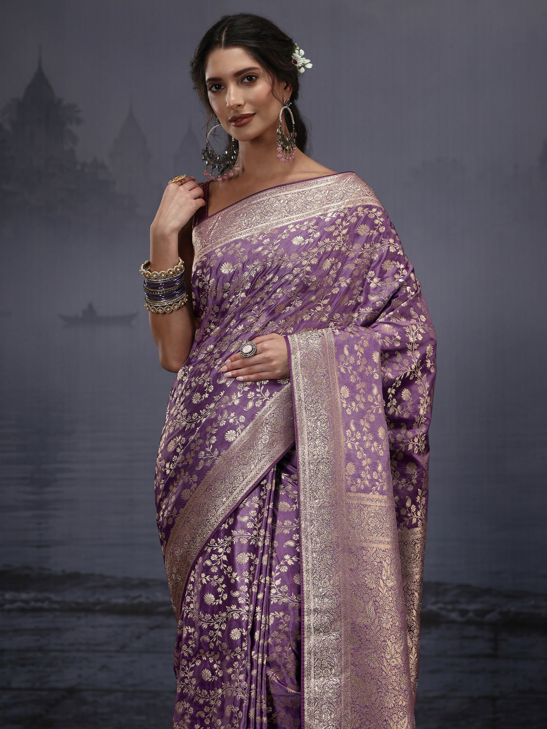  Libas Lavender Banarasi Brocade Saree 