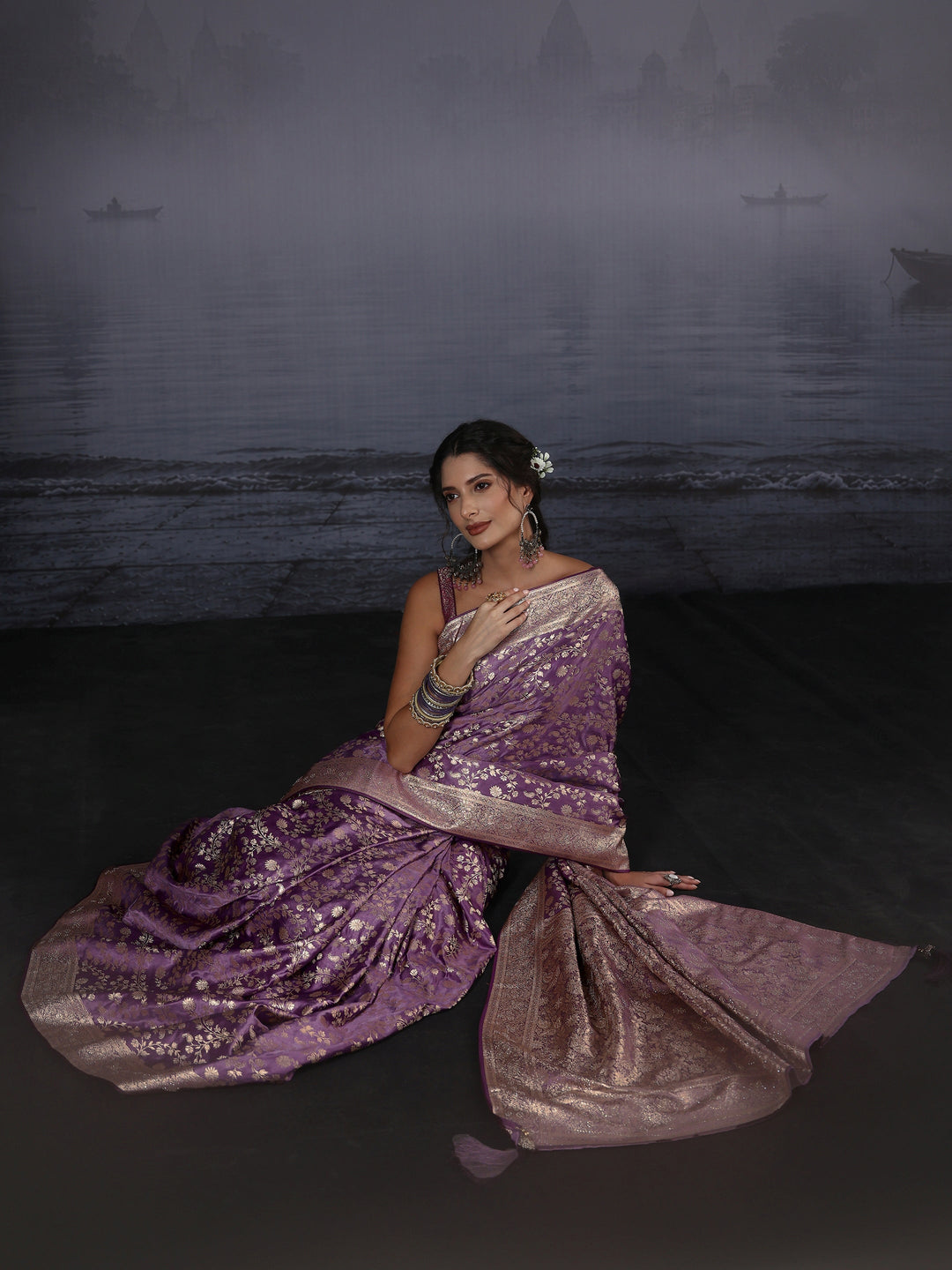  Libas Lavender Banarasi Brocade Saree 