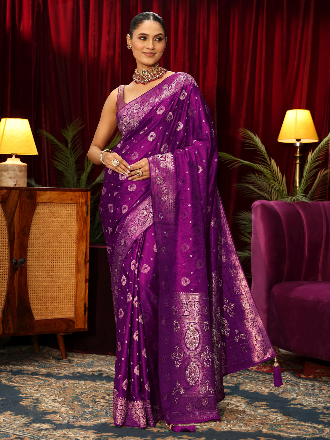  Libas Royal Purple Woven Design Silk Blend Saree 