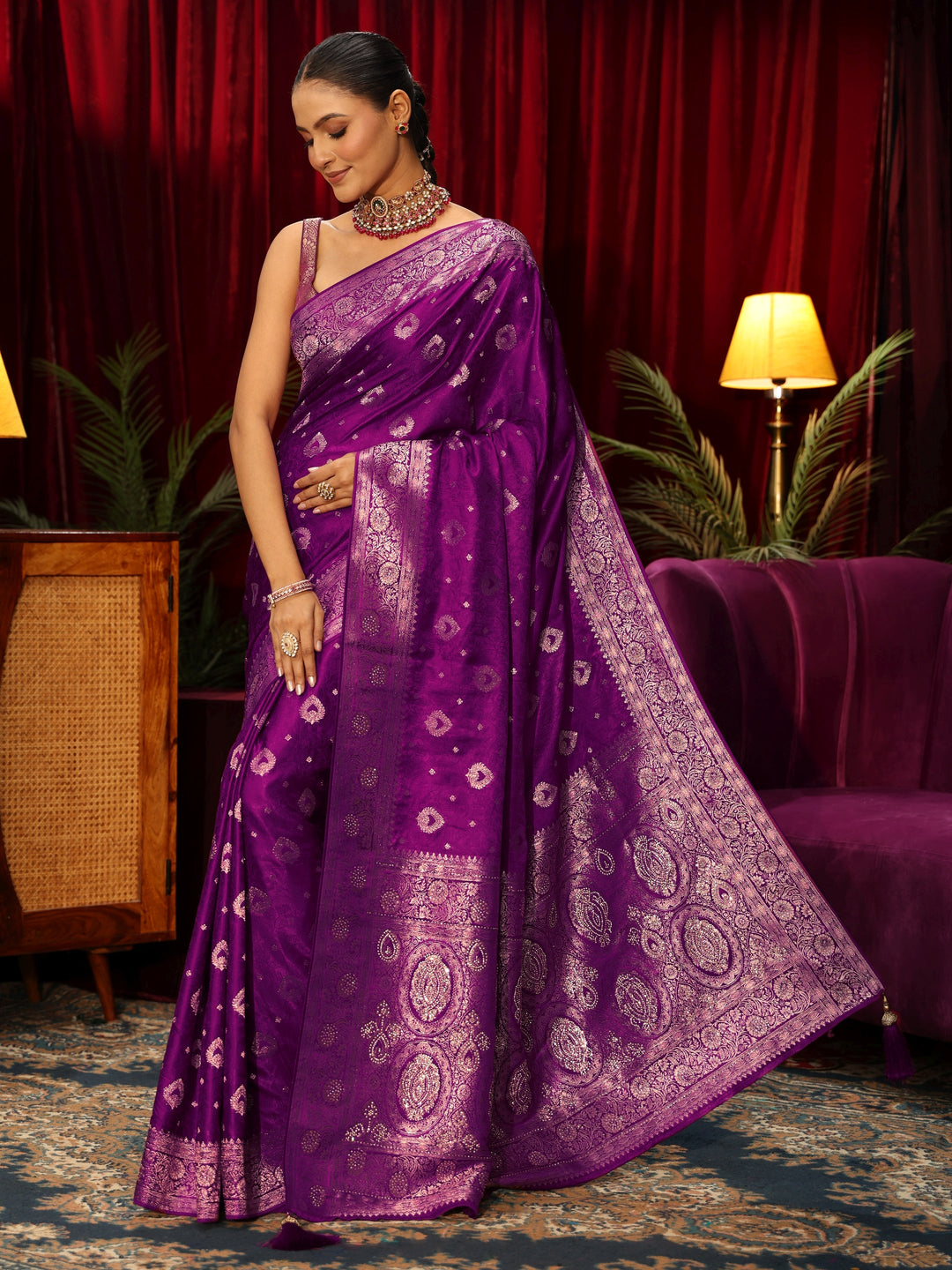  Libas Royal Purple Woven Design Silk Blend Saree 