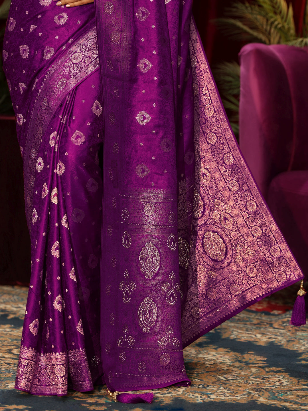  Libas Royal Purple Woven Design Silk Blend Saree 