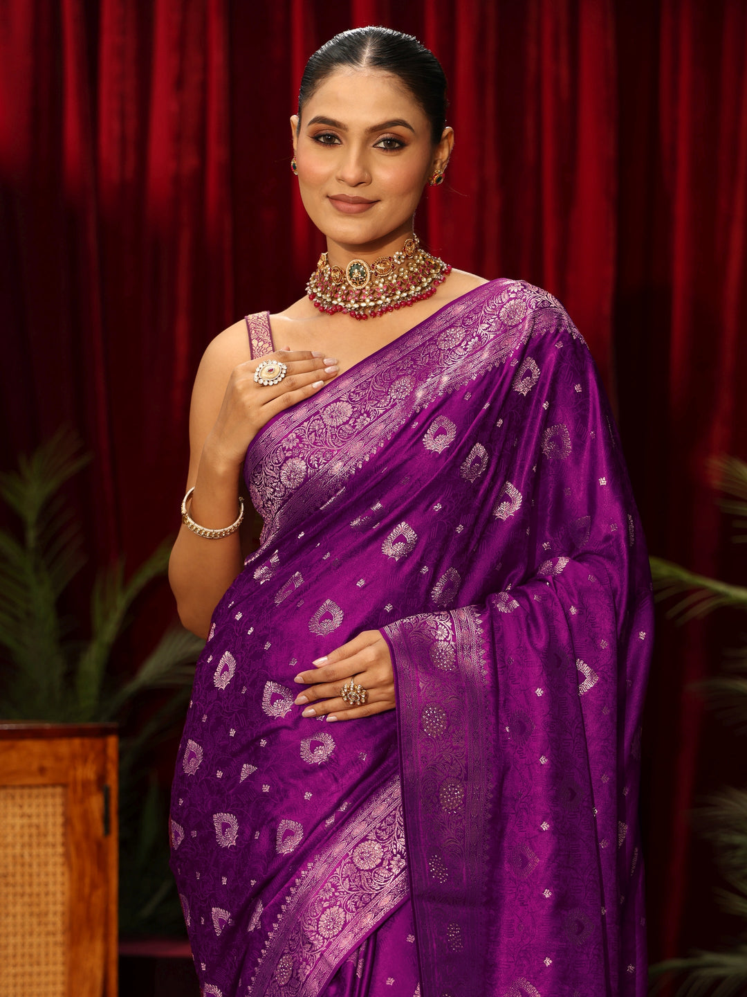  Libas Royal Purple Woven Design Silk Blend Saree 
