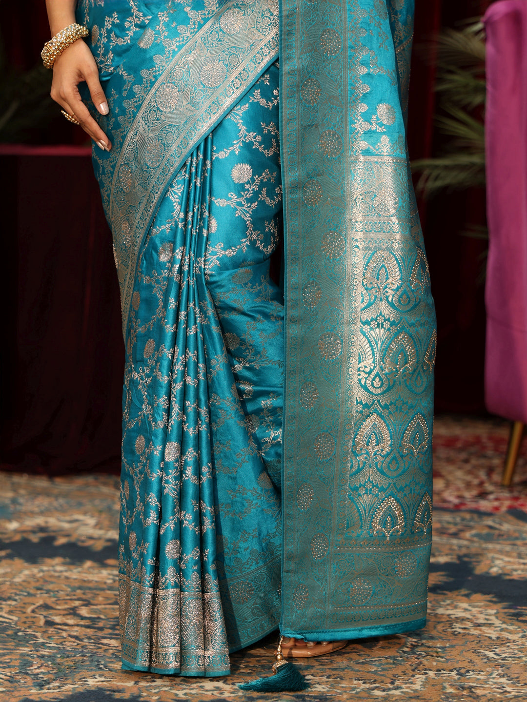  Libas Turquoise Blue Banarasi Silk Blend Saree 
