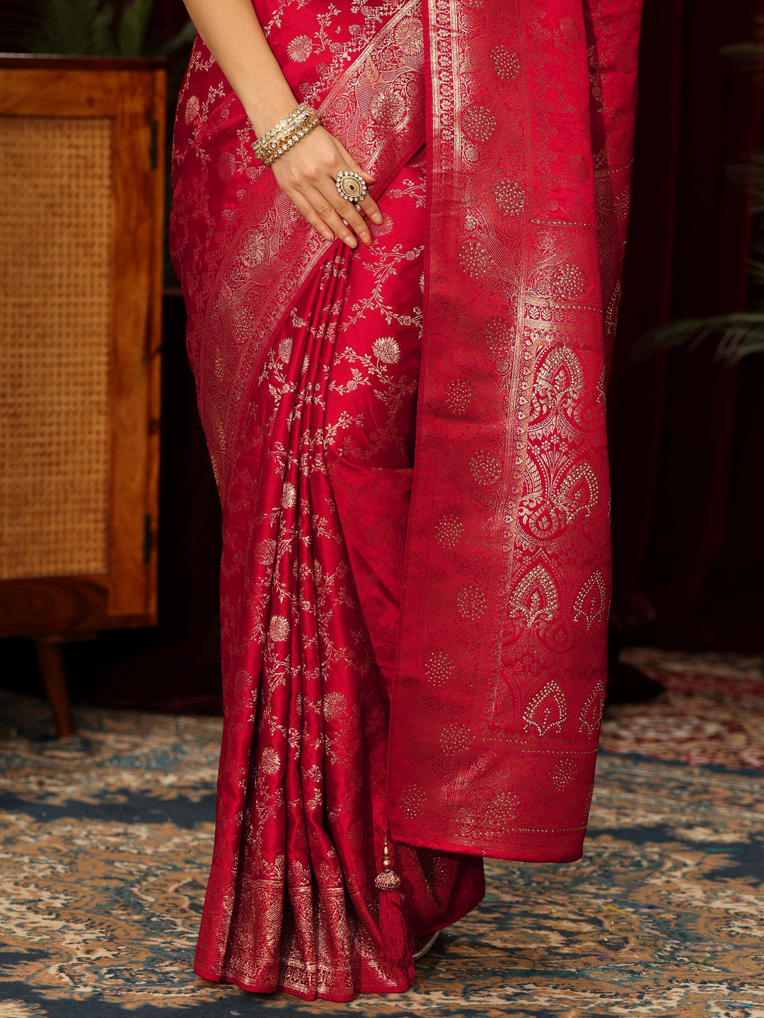  Libas Vermilion Red Banarasi Silk Blend Saree 