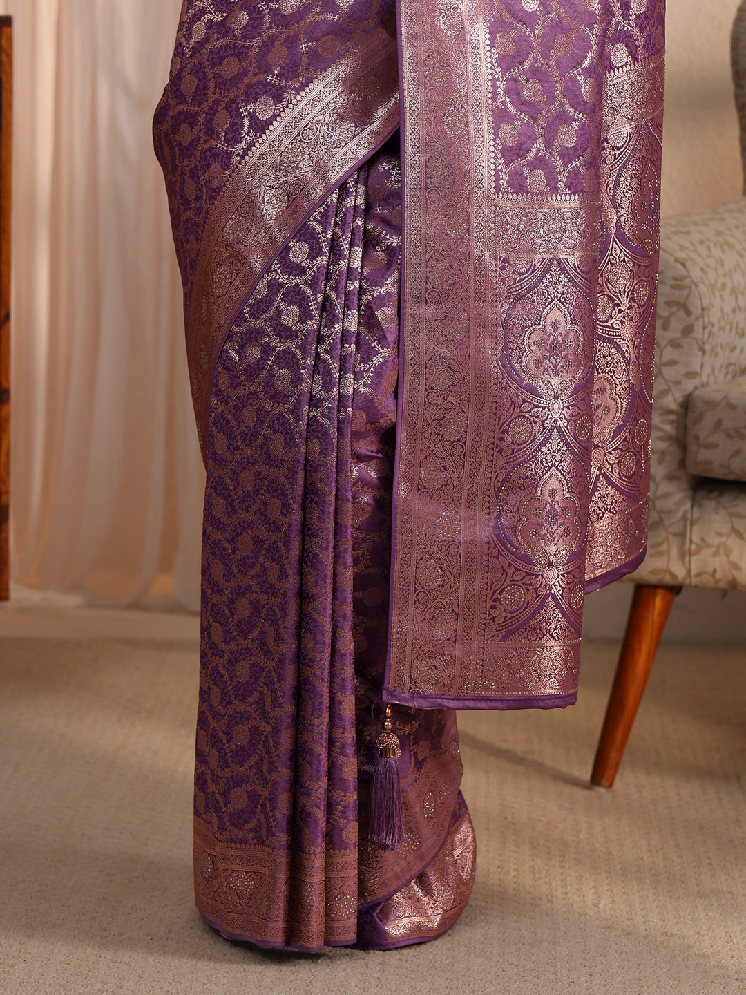  Libas Lavender Floral Woven Design Silk Blend Saree 