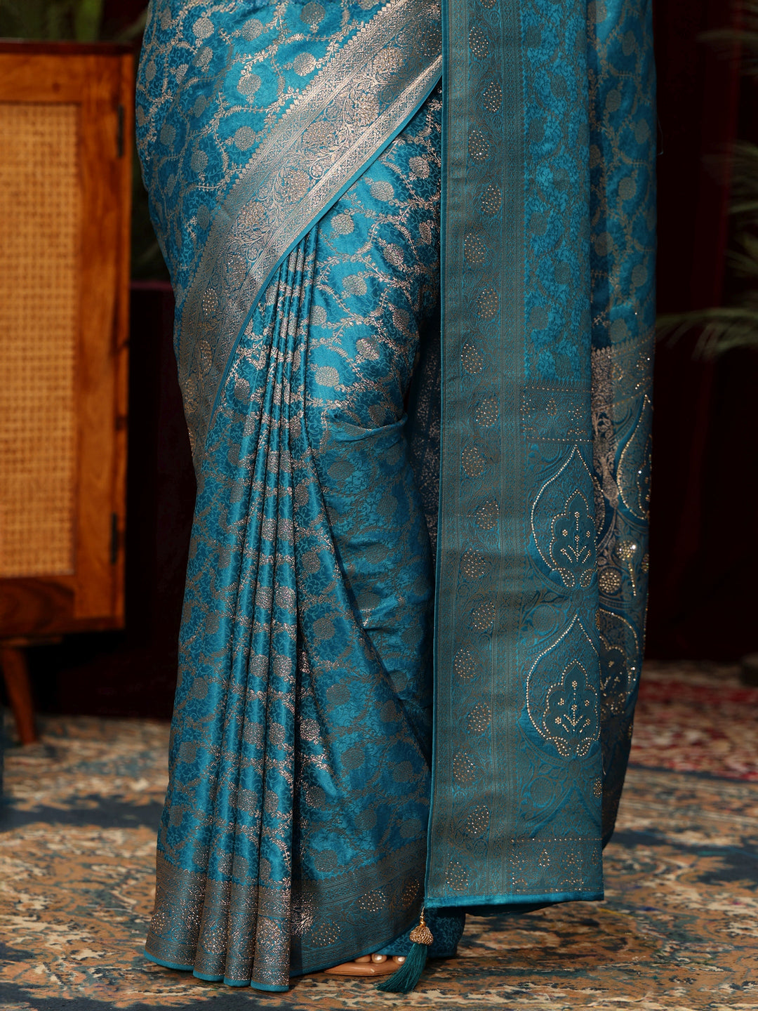  Libas Turquoise Blue Banarasi Silk Blend Saree 
