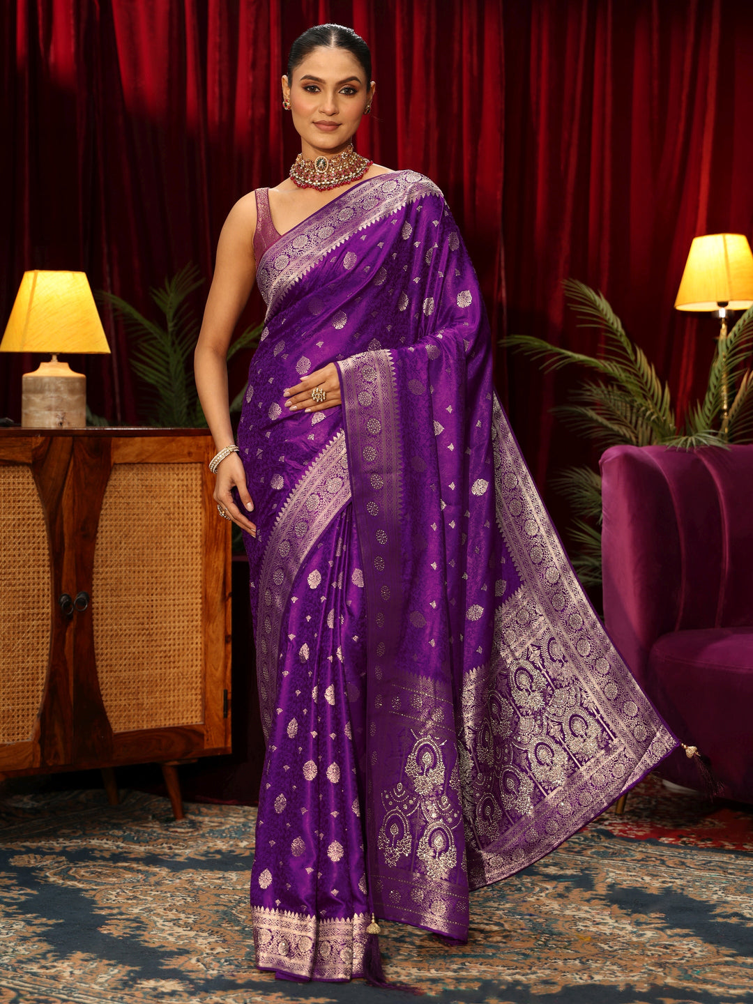  Libas Royal Purple Woven Design Silk Blend Saree 