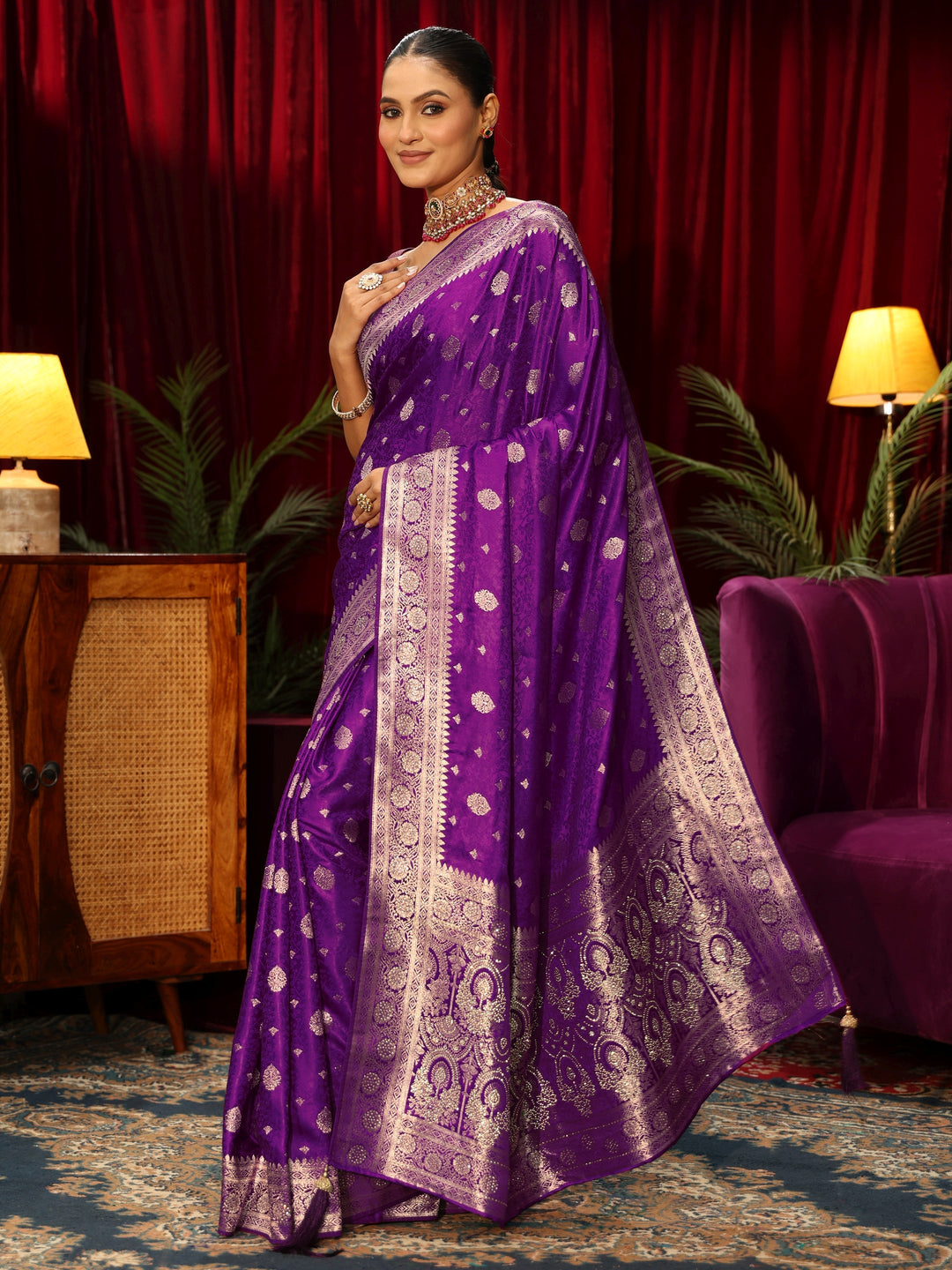  Libas Royal Purple Woven Design Silk Blend Saree 