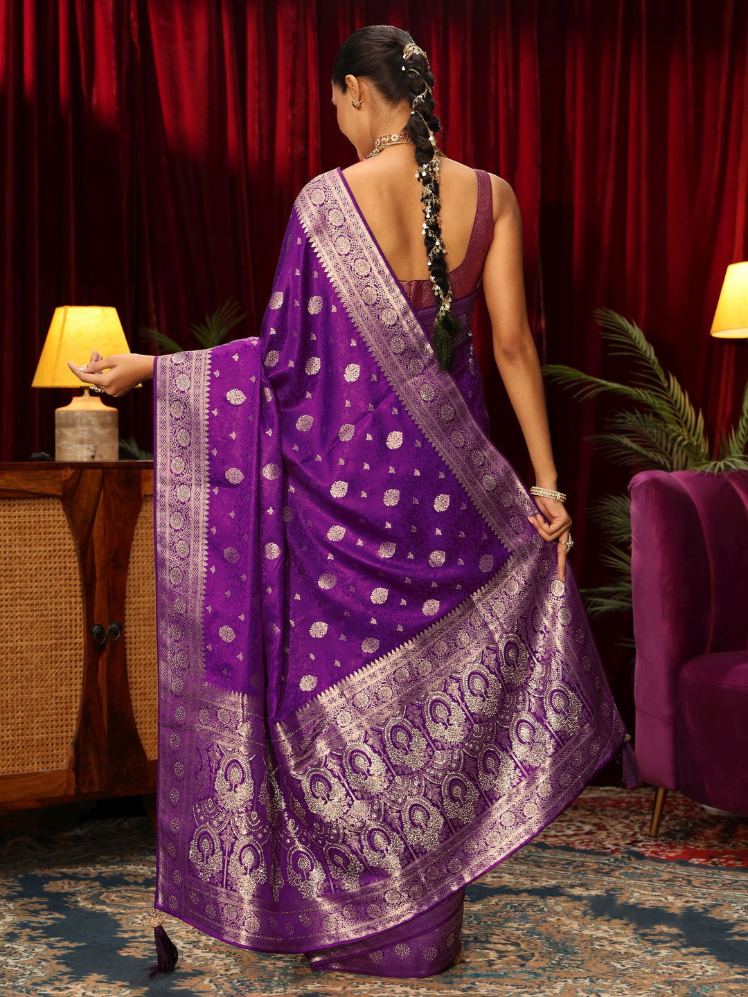  Libas Royal Purple Woven Design Silk Blend Saree 