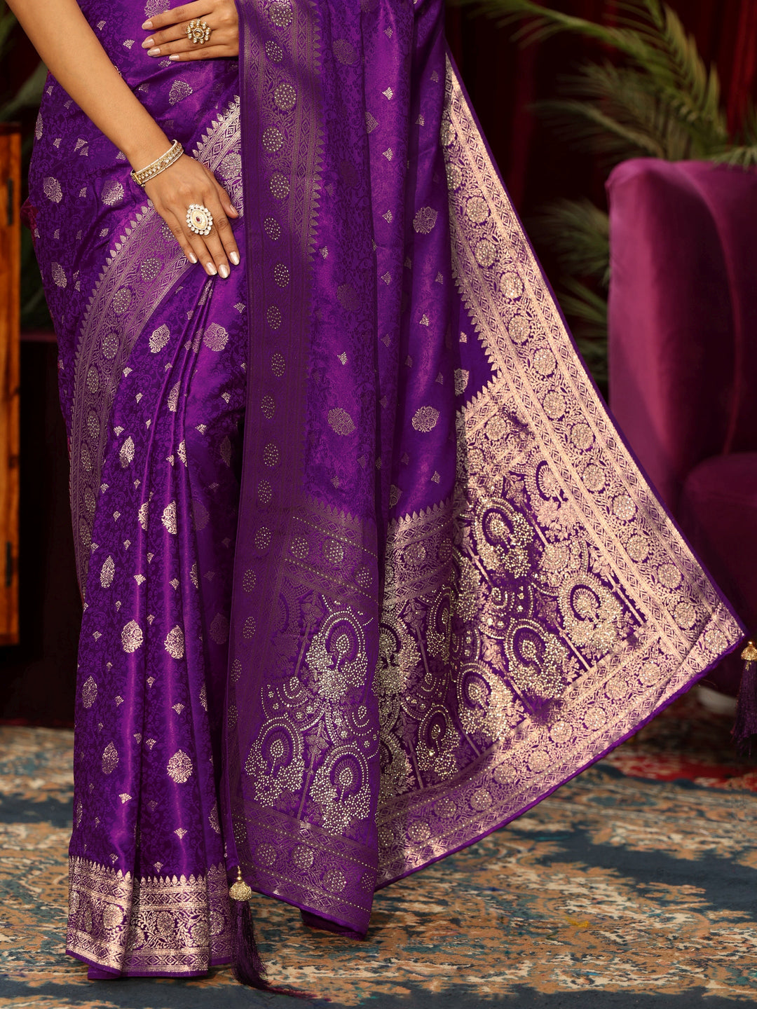  Libas Royal Purple Woven Design Silk Blend Saree 