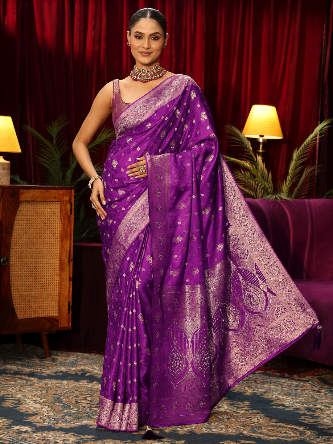  Libas Royal Purple Woven Design Silk Blend Saree 