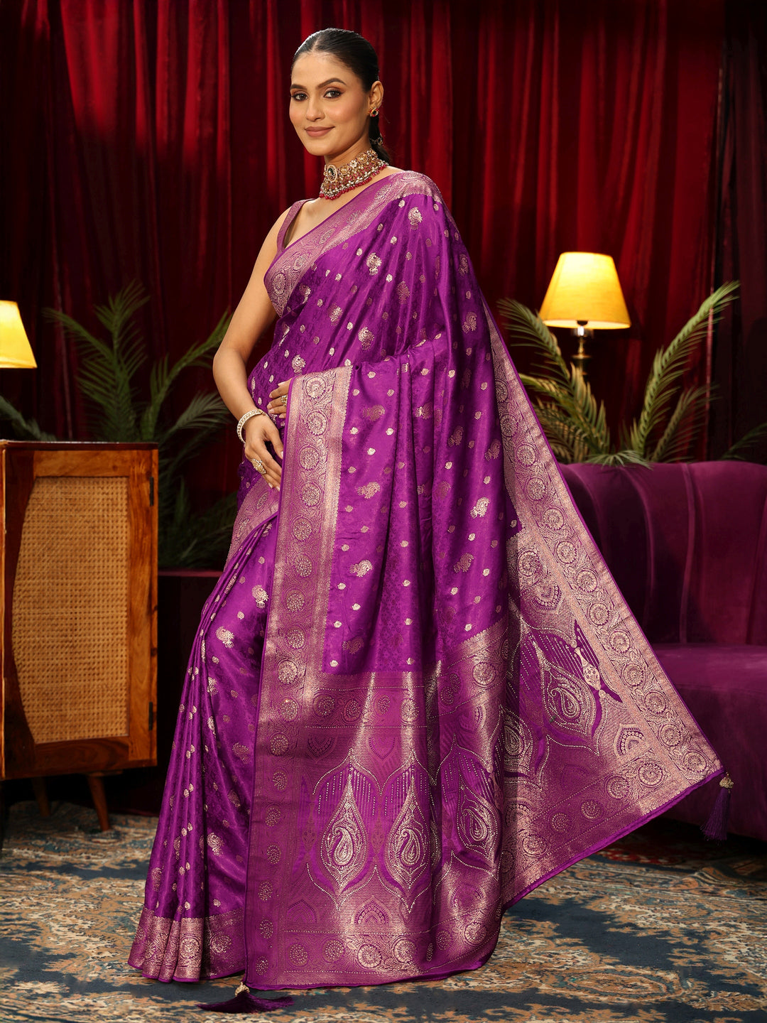  Libas Royal Purple Woven Design Silk Blend Saree 