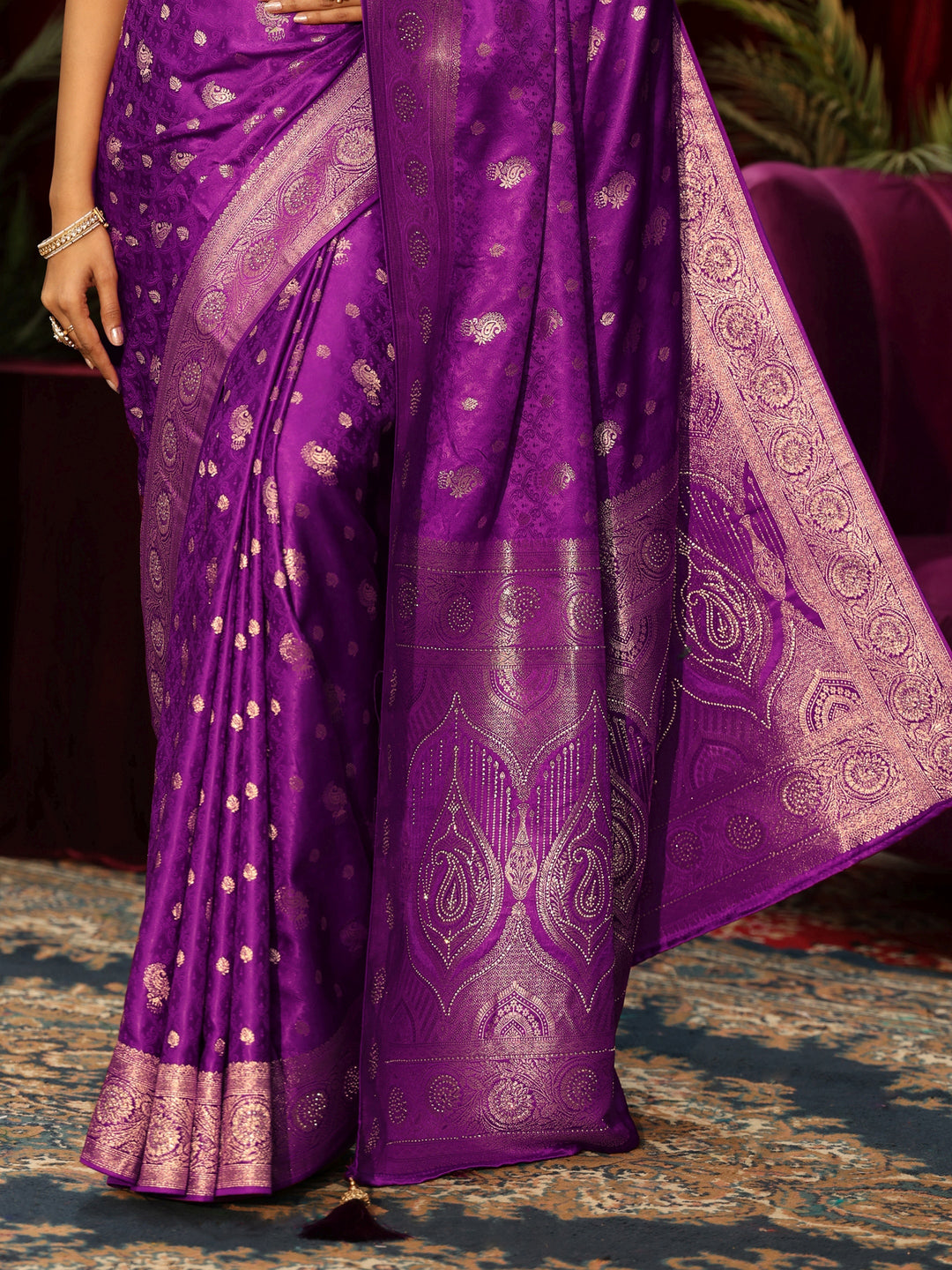  Libas Royal Purple Woven Design Silk Blend Saree 