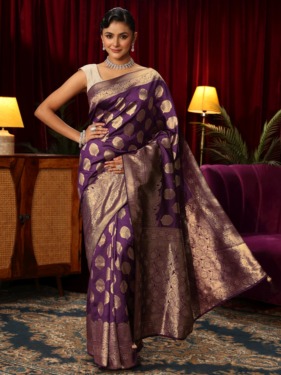  Libas Royal Purple Woven Design Silk Blend Saree 