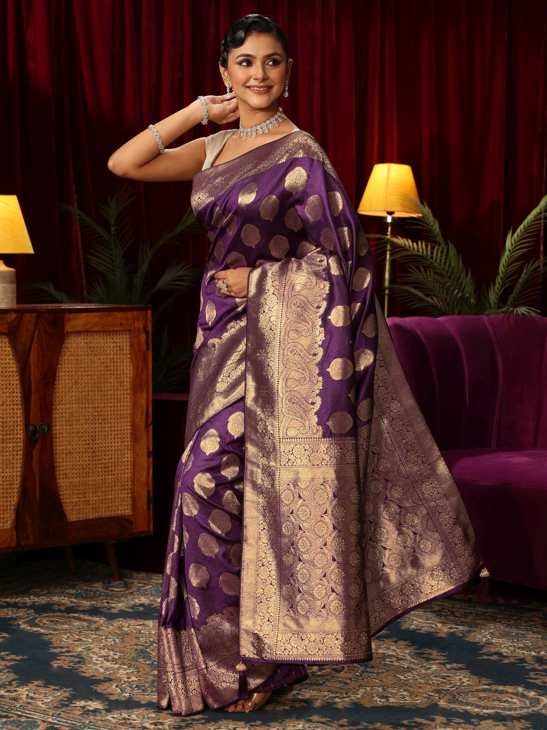  Libas Royal Purple Woven Design Silk Blend Saree 