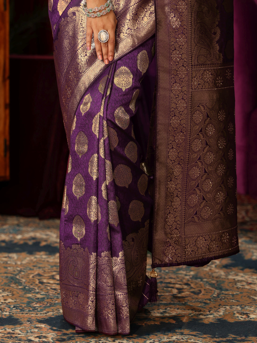  Libas Royal Purple Woven Design Silk Blend Saree 