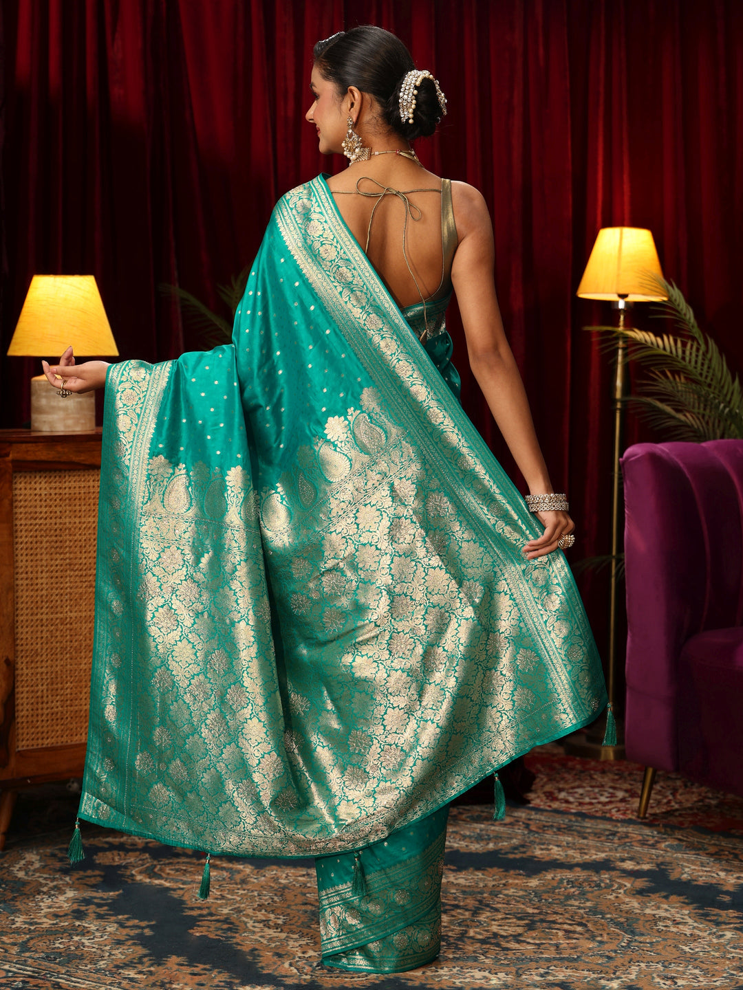  Libas Sea Green Banarasi Silk Blend Saree 
