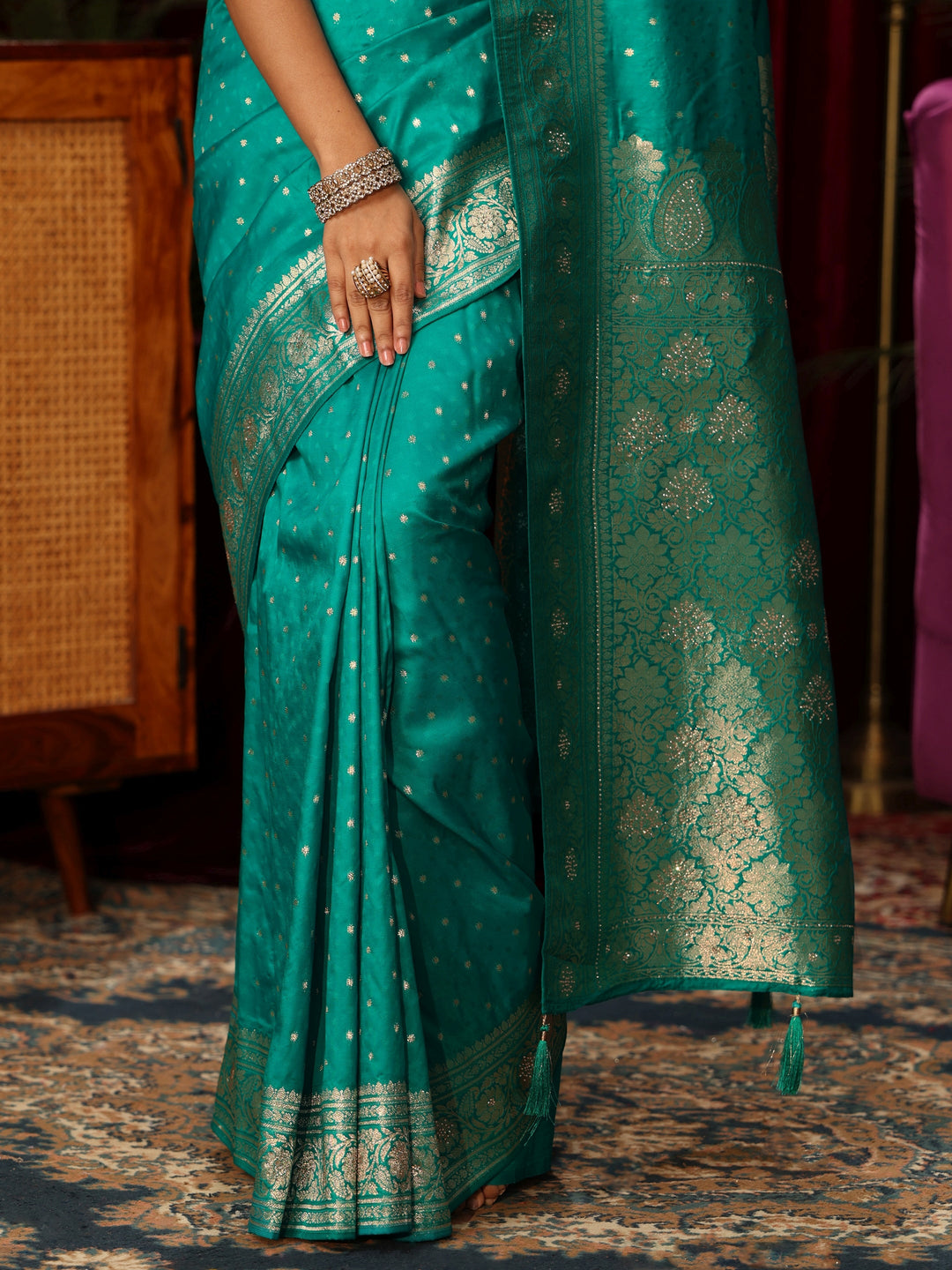  Libas Sea Green Banarasi Silk Blend Saree 