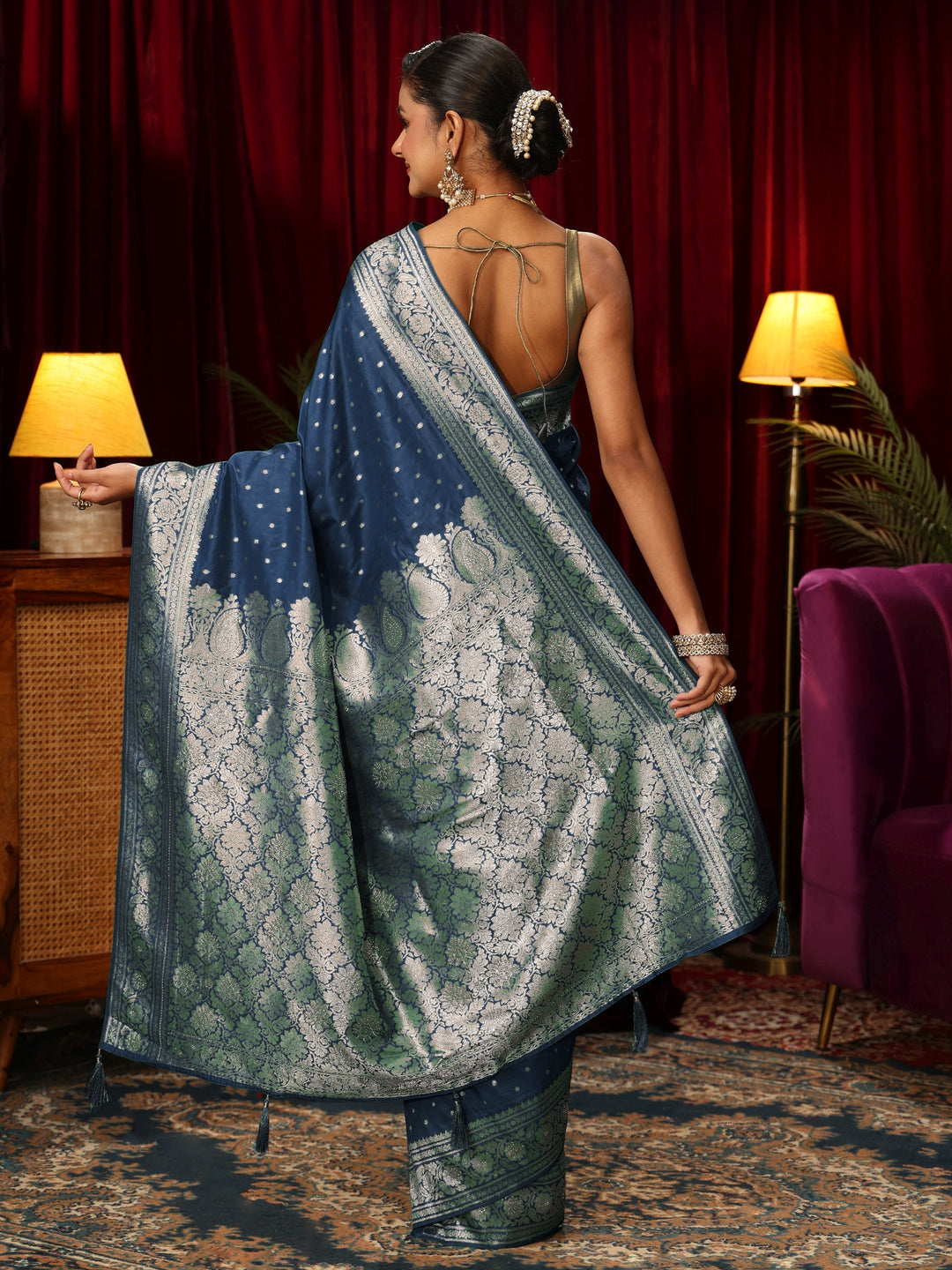  Libas Teal Blue Banarasi Silk Blend Saree 