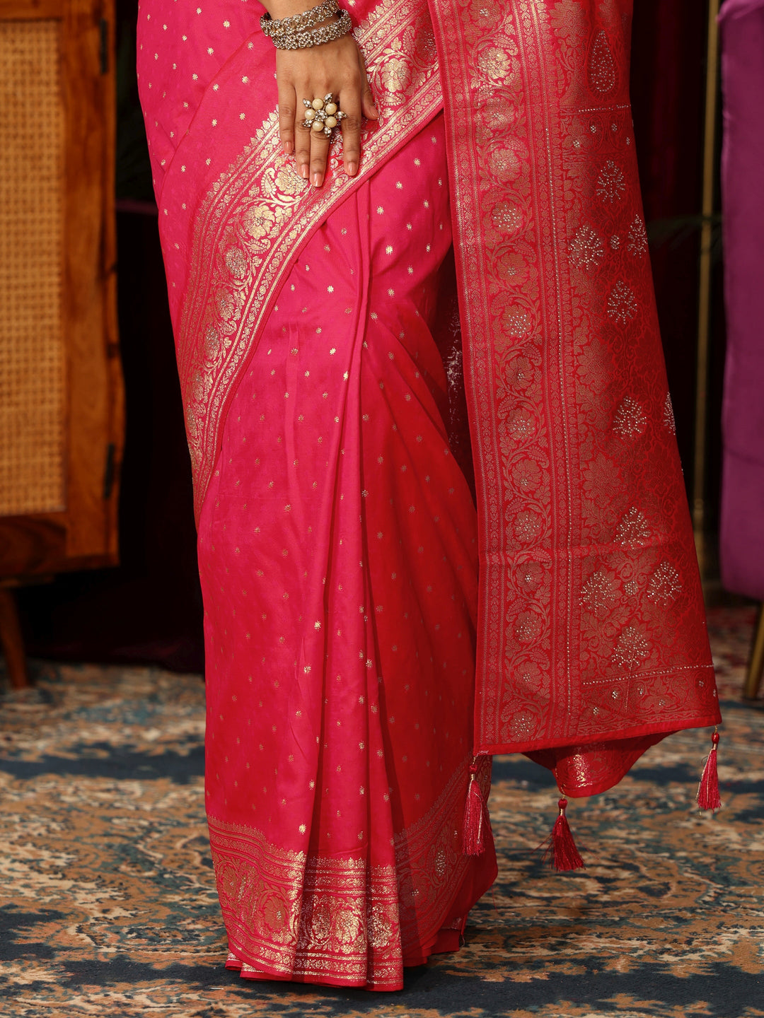  Libas Hot Pink Banarasi Silk Blend Saree 