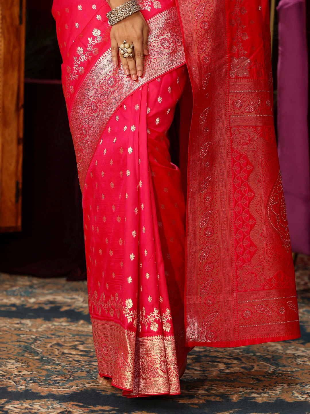  Libas Hot Pink Banarasi Silk Blend Saree 