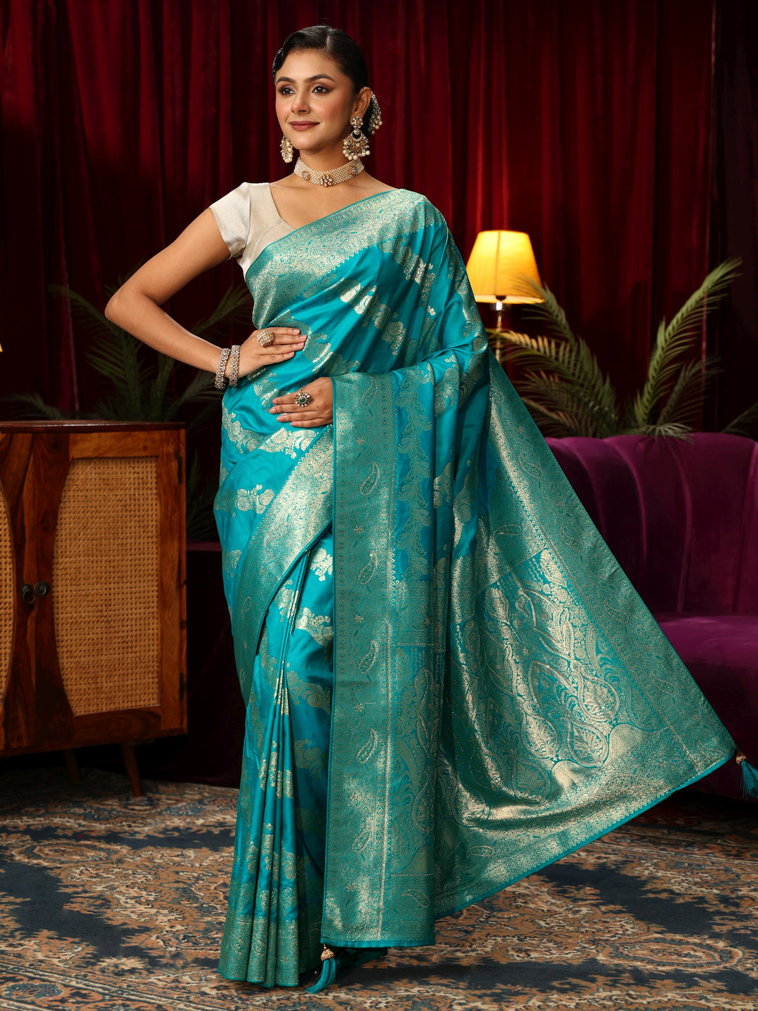 Libas Navy Blue Banarasi Silk Blend Saree 