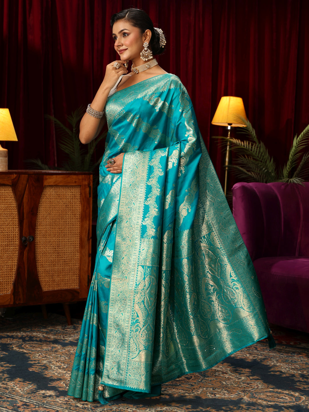  Libas Navy Blue Banarasi Silk Blend Saree 