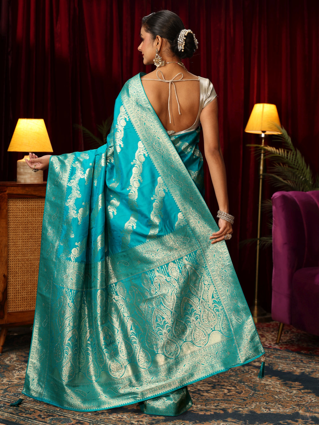  Libas Navy Blue Banarasi Silk Blend Saree 