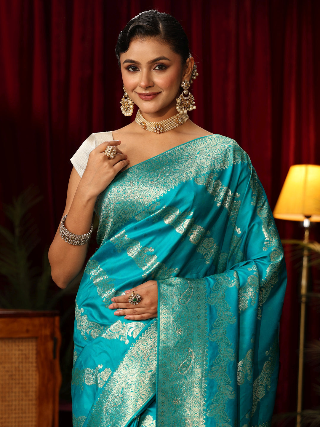  Libas Navy Blue Banarasi Silk Blend Saree 